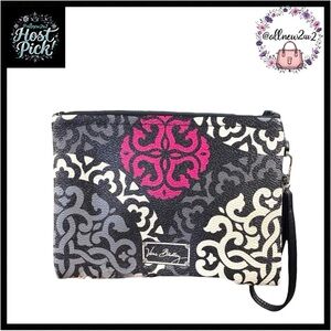 Vera Bradley Wristlet Black & Charcoal Mosaic with White and Pink Host Pick